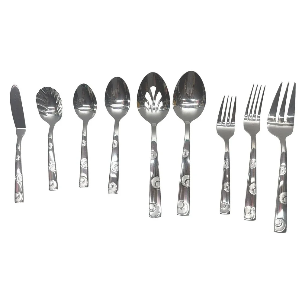 Reed & Barton 9 Pc Stainless Steel Hostess Serving Set Swirl Pattern New